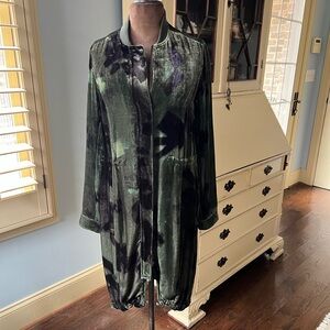 Camo Silk Velvet Tunic Jacket w/drawstring waist and hem, XS